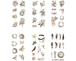 Washi Stickers Vintage - 6 Vellen Met Stickers - US022 - Thema Vintage, Klok, Veren, Uurwerk - Bullet Journal - Stickers Voor Volwassenen - Scrapbooking - Agenda Stickers - Decoratie Sticker Washi Tape