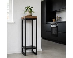 Washington plantenstandaard / plantentafel met 2 niveaus – 20 x 20 x 70 cm – hout en zwart staal – Wibema
