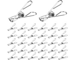 Wasknijpers - Roestvrij staal - 60 stuks - 1,3 × 5,6 cm - Kleine metalen clips - Antislip clips - Geschikt voor wasgoed, handdoeken, waszakken, snacks en sokken - Zilver