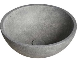 Waskom opbouw beton, wastafel beton, ronde betonnen wasbak donker grijs,  donker beton rond 36x14,5 cm BET-505dc