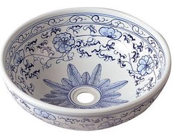 Waskom Sapho Priori Rond 42x15 cm Keramiek Bloemenpatroon Blauw / Wit