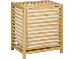 Waskorf - 50 x 36 x 60 cm - Wasmand met Deksel - 55L - Bambus - Natuur