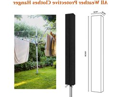 Waslijn Cover 16x16x165cm Waterdicht - Ritssluiting en Trekkoord - Roterende Droger Beschermhoes Zwart Hoes voor droogmolen