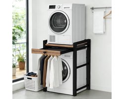 Wasmachine Drogerkast - Opbergkast Wasmachine - Ruimte Besparen - Met Uittrekbare Plank - 75x65x104cm - Zwart