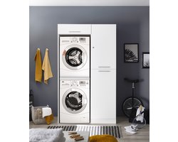 Wasmachine kast en linnenkast met bovenkast - Wasmachine kast en droger kast - Wasmachine ombouw - Wasmachine meubel - Wit