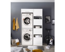 Wasmachine kast en wasmand kast - Wasmachine kast en droger kast - Wasmachine ombouw - Houten wasmachine meubel - Wit