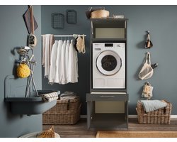 Wasmachine kast met verhoger en bovenkast - Wasmachine kast - Wasmachine ombouw meubel - Antraciet - Wasmachine ombouw kast - Hoogte 200 cm - Met bovenkast
