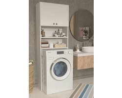 Wasmachine Kast| Wasmachine Organizer Kast| Opbergruimte| Wasmachine meubel| Wit| 26x65x180 cm
