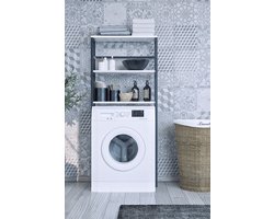 Wasmachine Kast| Wasmachine Rek| 3 Laags| Wasmachine Ombouw| Opbergruimte| Wasmachine Meubel| Wit | Vrijstand| 21x66x150 cm