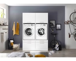 Wasmachine kast - Wasmachinekast met verhoger - Duo wasmachine meubel - Wasmachine en droger ombouw meubel - Wit