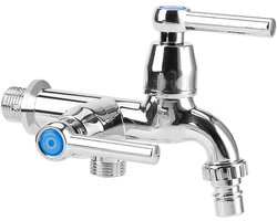 Wasmachine Kraan - Dubbele Uitloop - Dubbel Water Gebruik - Twee Aparte Hendels - G1/2 Aansluiting - Chroom