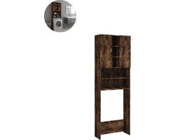 Wasmachine ombouw - Kast - Opbouwmeubel - Verhoger - Wasmachine meubel - Opbergkast - Hout - 64x25,5x190 cm - Gerookt Eiken