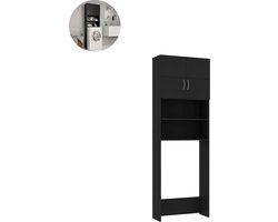 Wasmachine ombouw - Kast - Opbouwmeubel - Verhoger - Wasmachine meubel - Opbergkast - Hout - Zwart