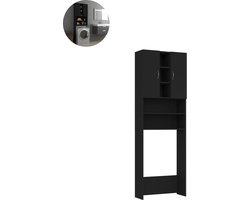 Wasmachine ombouw - Kast - Opbouwmeubel - Verhoger - Wasmachine meubel - Opbergkast - Hout - Zwart
