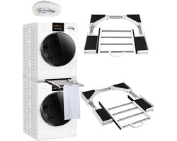 Wasmachine onderhoud-Universeel wasmachine-droger verbindingsframe - verstelbaar (51-76 cm) met uitschuifbaar rek​​-universeel tussenbouwframe voor wasmachine/drogers