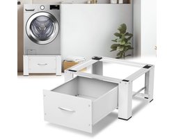 Wasmachine opbouwmeubel Wit - Wasmachine verhoger met lade - Wasmachine Sokkel - Wasmachine Kast - 62.5x54.5x32.5cm - Universeel