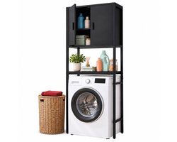 Wasmachine rek - 170x64x27 cm - met kast - zwart