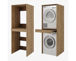 Wasmachinekast met Bord - Wastoren Opzetkast - Ruimte Optimaliseren - Uittrekbare Plank - 187x65x66 cm - Eiken Goud