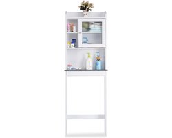 Wasmachinekast met Glazen Deur en Marmeren Rek - Verstelbare Planken en Compacte Badkameroplossing