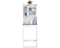 Wasmachinekast met Glazen Deur en Marmeren Rek - Verstelbare Planken en Compacte Badkameroplossing