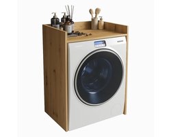 Wasmachineombouw met Plank - Geluiddempend Meubel in Eiken Look - Montage zonder Boren - 66x97x62 cm