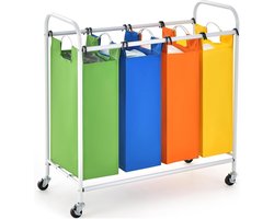 Wasmand, 136 liter, grote waszak met 4 afneembare 34 l waszakken en wielen, wassorteerder voor badkamer, slaapkamer, 82 x 30 x 85 cm