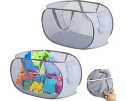Wasmand - 2 Stuks - Opbergmand - Multifunctionele - Opvouwbare - Met Handvat - Compact En Handig - Reizen En Kleine Ruimtes - Reis Accessoires - Vakantie Benodigdheden - Voor Kinderkamer/Camping, Reizen En Bijkeuken - Grijs - 36 x 36 x 58 cm