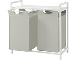 Wasmand 2 vakken met plank en waszak van oxford stof - 2 x 46 L 73 x 33 x 72 cm wit BLH201W01