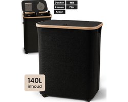 Wasmand 2 Vakken - Wassorteerder met Deksel - Wasbox op Wielen - 140L