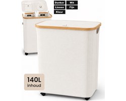 Wasmand 2 Vakken - Wassorteerder met Deksel - Wasbox op Wielen - 140L