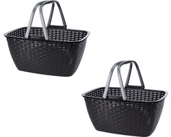 Wasmand - 2x - antraciet grijs - met hengsel - 27 liter - 43 x 30 cm - kunststof - Huishoud - De was doen - Wasgoedmanden