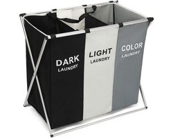 Wasmand 3 Vakken - Wassorteerder - Wamand - Wasbox - Organizer Kleding - Waszakken Voor Wasgoed - Laundry Basket - Dubbele Wasmand