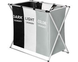Wasmand 3 Vakken - Wassorteerder - Wamand - Wasbox - Organizer Kleding - Waszakken Voor Wasgoed - Laundry Basket - Dubbele Wasmand