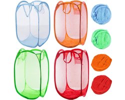 Wasmand - 4 Stuks - Mand - 30 × 30 × 46 CM - Wassorteerder - Wasbox Opvouwbaar - Mesh wasmand - Speelgoedmand - Draagbaa - Voor slaapkamer, kinderkamer, studentenhuis en reizen - Rood, oranje, hemelsblauw en groen