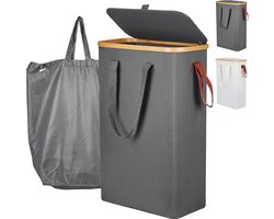 Wasmand 52l - met Deksel - Mand met 5 Rubberen Voetjes - Smal - Waterdicht - Opvouwbaar