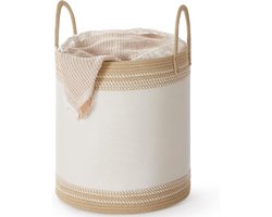 Wasmand 60 L Opbergbak met Deksel Katoenen Touw Handvat Trekkoord voor Kleding Dekens Woonkamer Slaapkamer 41 x 41 x 46 cm Kameelbruin RLH060K01