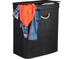 Wasmand - 95 l - 2 vakken - bamboe - zwart