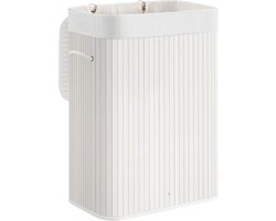 Wasmand - Bamboe Wasmand - Kledingmand - Wasopberger - Inklapbare Wasmand - Rieten Wasmand - Wit - 40 x 30 x 60 cm