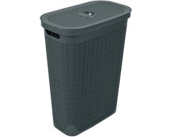Wasmand 'Hessian' - 40 Liter - Wasbox met deksel - Antraciet