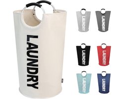 Wasmand-inklapbare wasmand-opbergmanden-camping wasmand-Grote wasmand 115L - Opvouwbare waszak - Onafhankelijke wasmand met hoge voet - Opvouwbare wasemmer -Slijtvast en eenvoudig te reinigen-Waterdicht en geurbestendig-gebroken wit