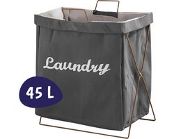 Wasmand - Katoen - Grijs - Opvouwbare Wasmand - Inklapbare Wasmand - Wasmand Met Hengsel - Wasmand Op Poten