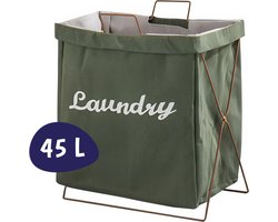 Wasmand - Katoen - Groen - Opvouwbare Wasmand - Inklapbare Wasmand - Wasmand Met Hengsel - Wasmand Op Poten