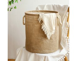 Wasmand Katoen - Opbergmand 52 ltr - Mand Rond met handvaten - Wasbox Opvouwbaar - Speelgoedmand