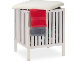wasmand kruk - landelijk - 40 liter - hout - 53 x 41 x 41 cm - op poten - wit