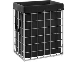Wasmand LCB190B01, 90 liter, opvouwbare wasverzamelaar, afneembare en wasbare waszak, metalen draadframe, voor slaapkamer, badkamer, waskeuken, zilver-zwart