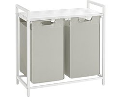 Wasmand met 2 Vakken – Wassorteerder met Uittrekbare Waszakken – Wit – 2x46L