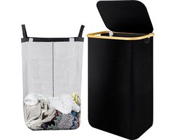 Wasmand met deksel 105 liter - zwart - wasgoed opbergmand - waszakken - bamboe - slaapkamer bath bucket