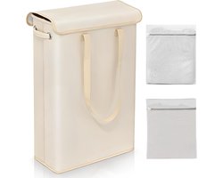 Wasmand met Deksel - 45 Liter - Smalle Wasmand met 2 Waszakken - Vouwbare Wasmand - Beige voor Wassen