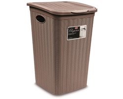 Wasmand met deksel 'Elegance' - 50 Liter - Met ventilatie - Handgrepen - Taupe