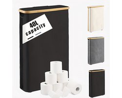 Wasmand met Deksel - Wassorteerder en Wasbox - 40 liter Smal Design - Opvouwbare Wasmand Met Waszak - Laundry Basket Van Bamboe En Hout - Zwarte Wasmand Voor Huishoudelijk Gebruik En Organizer Kleding